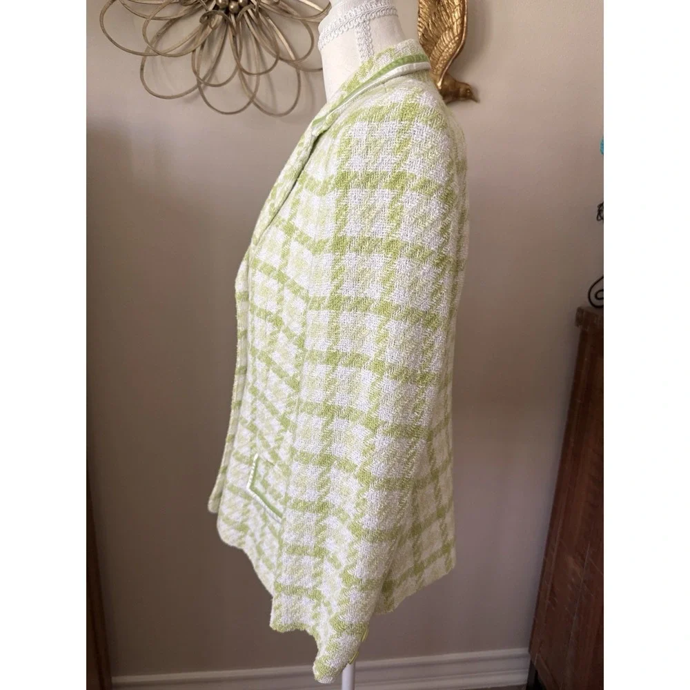 Basler Lime Green Houndstooth Tweed Blazer Jacket Women US 12‎ Germany 38